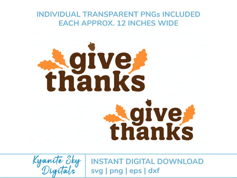 Give Thanks SVG fall quote with oak leaves and acorn SVG Kyanite Sky Digitals 