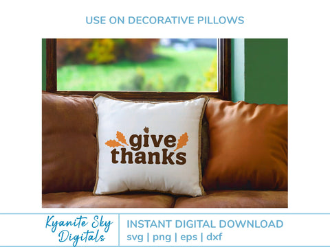 Give Thanks SVG fall quote with oak leaves and acorn SVG Kyanite Sky Digitals 