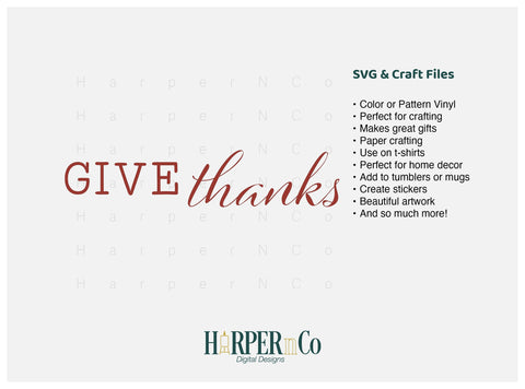 Give Thanks SVG PNG Cut EPS File SVG HarperNCo 