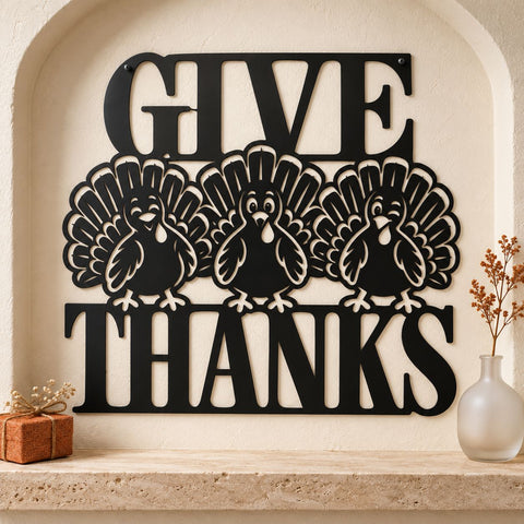 Give Thanks Turkey Trio Laser SVG | Thanksgiving Turkey DXF | Funny Fall Metal Wall Art | Holiday Plasma CNC Cutting File SVG HappyDesignStudio 