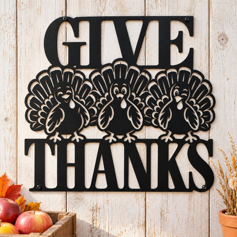Give Thanks Turkey Trio Laser SVG | Thanksgiving Turkey DXF | Funny Fall Metal Wall Art | Holiday Plasma CNC Cutting File SVG HappyDesignStudio 