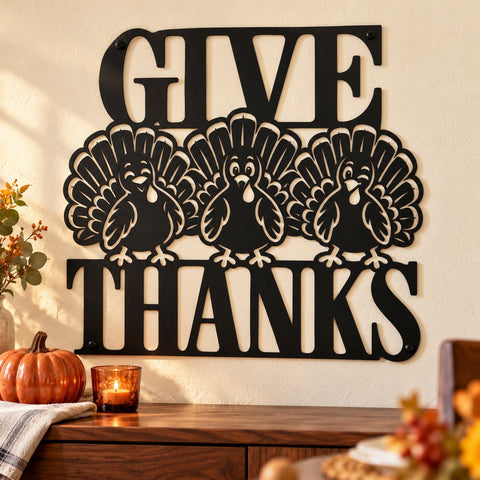 Give Thanks Turkey Trio Laser SVG | Thanksgiving Turkey DXF | Funny Fall Metal Wall Art | Holiday Plasma CNC Cutting File SVG HappyDesignStudio 