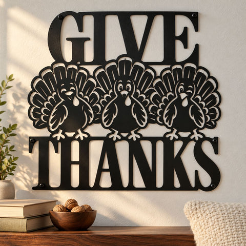 Give Thanks Turkey Trio Laser SVG | Thanksgiving Turkey DXF | Funny Fall Metal Wall Art | Holiday Plasma CNC Cutting File SVG HappyDesignStudio 
