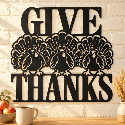 Give Thanks Turkey Trio Laser SVG | Thanksgiving Turkey DXF | Funny Fall Metal Wall Art | Holiday Plasma CNC Cutting File SVG HappyDesignStudio 