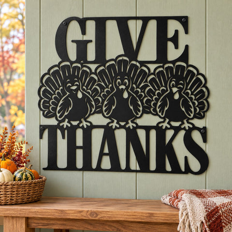 Give Thanks Turkey Trio Laser SVG | Thanksgiving Turkey DXF | Funny Fall Metal Wall Art | Holiday Plasma CNC Cutting File SVG HappyDesignStudio 