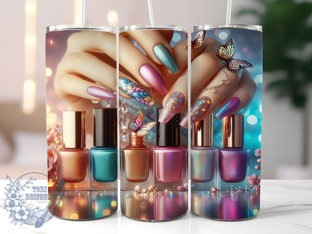 Glam Butterfly Nail Artist Tumbler, Butterfly Nails Tumbler, Glam Nail Wrap, Whimsical Butterfly Wrap, Stylish Nail Art Wrap, Sublimation Design, Trendy Gift Idea Sublimation ToriDesigns 