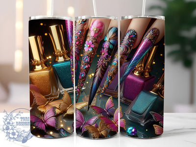 Glam Butterfly Nail Artist Tumbler, Butterfly Nails Tumbler, Glam Nail Wrap, Whimsical Butterfly Wrap, Stylish Nail Art Wrap, Sublimation Design, Trendy Gift Idea Sublimation ToriDesigns 