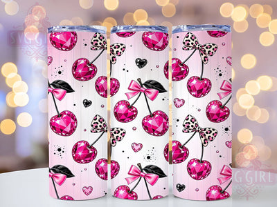 Glam Cherry Bows 20oz Tumbler, Cherry Design, Bow Accent, Glam Style, Luxury Aesthetic, Whimsical Charm, 20oz Wrap, Sublimation Tumbler Sublimation SvggirlplusArt 