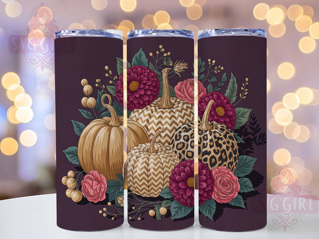 Glam Chic Pumpkin Floral Halloween Tumbler, Floral Halloween Cup, 20Oz Tumbler Wrap, Sublimation Glam Design, Girly Fall Drinkware, Elegant Pumpkin Mug Wrap, Chic Halloween Tumbler Sublimation SvggirlplusArt 