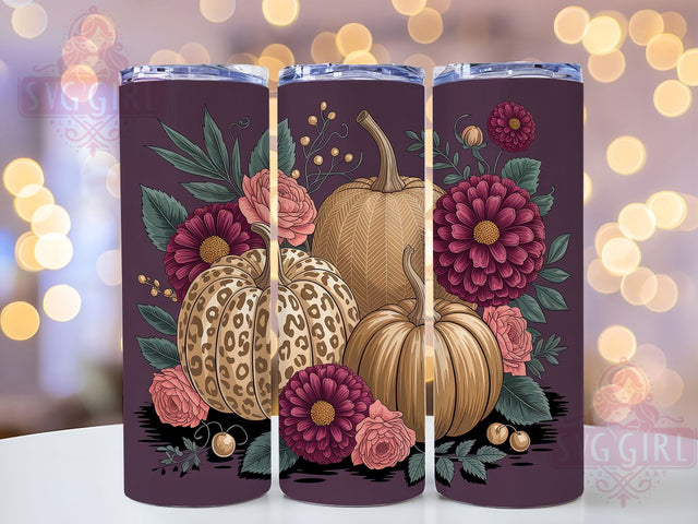 Glam Chic Pumpkin Floral Halloween Tumbler, Floral Halloween Cup, 20Oz Tumbler Wrap, Sublimation Glam Design, Girly Fall Drinkware, Elegant Pumpkin Mug Wrap, Chic Halloween Tumbler Sublimation SvggirlplusArt 