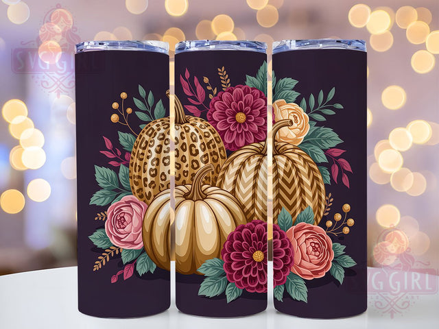 Glam Chic Pumpkin Floral Halloween Tumbler, Floral Halloween Cup, 20Oz Tumbler Wrap, Sublimation Glam Design, Girly Fall Drinkware, Elegant Pumpkin Mug Wrap, Chic Halloween Tumbler Sublimation SvggirlplusArt 