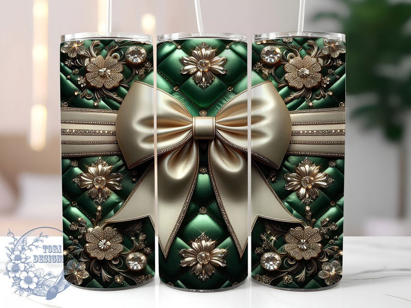 Glam Coquette Shamrock Tumbler, Coquette Bow Tumbler, Stylish 20oz Wrap, Sublimation Design, Trendy Gift Idea, St Patrick’s Glam Wrap, Luxury Shamrock Tumbler Sublimation ToriDesigns 