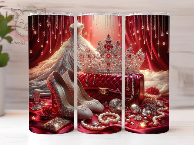 Glam Crown Fashion Tumbler, Red Purse Wrap, Crown Queen Cup, 20oz Sublimation Wrap, Fashion Diva Tumbler, Stylish Glam Cup, Luxury Accessories Wrap Sublimation Lara' s Designs 