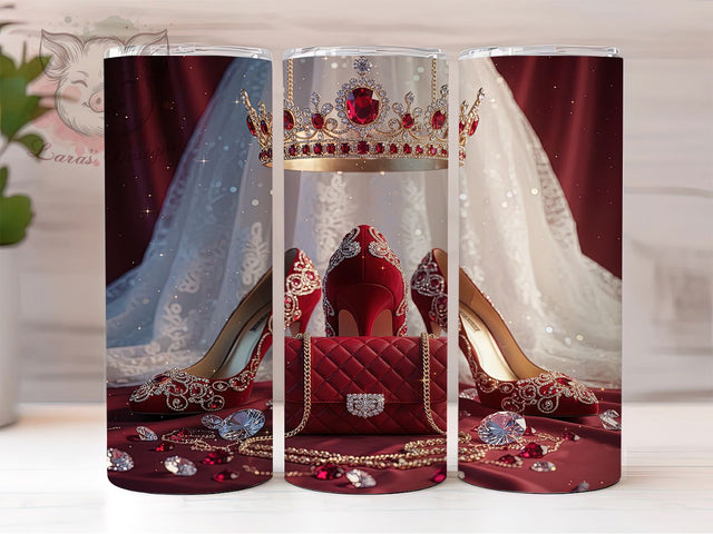 Glam Crown Fashion Tumbler, Red Purse Wrap, Crown Queen Cup, 20oz Sublimation Wrap, Fashion Diva Tumbler, Stylish Glam Cup, Luxury Accessories Wrap Sublimation Lara' s Designs 