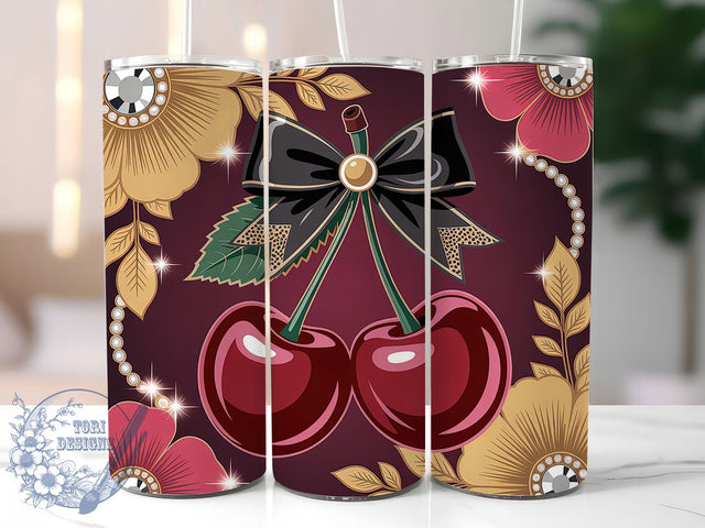 Glam Leopard Cherry Tumbler, Glam Leopard Wrap, Festive Party Cup, 20oz Sublimation Wrap, Elegant Cherry Leopard Tumbler, Stylish Luxury Design Cup, Leopard Print Theme Wrap Sublimation ToriDesigns 
