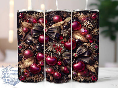 Glam Leopard Cherry Tumbler, Glam Leopard Wrap, Festive Party Cup, 20oz Sublimation Wrap, Elegant Cherry Leopard Tumbler, Stylish Luxury Design Cup, Leopard Print Theme Wrap Sublimation ToriDesigns 
