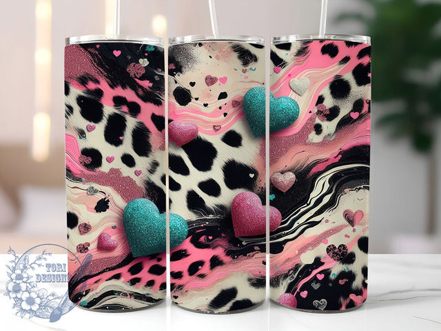 Glam Leopard Cowhide Glitter Tumbler, Valentine Animal Print Wrap, Glam Cowhide Cup, Romantic Sublimation Design, Valentine Gift Tumbler, Sweet Leopard Glitter Wrap, Adorable Love Cup Sublimation ToriDesigns 