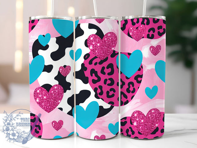 Glam Leopard Cowhide Glitter Tumbler, Valentine Animal Print Wrap, Glam Cowhide Cup, Romantic Sublimation Design, Valentine Gift Tumbler, Sweet Leopard Glitter Wrap, Adorable Love Cup Sublimation ToriDesigns 