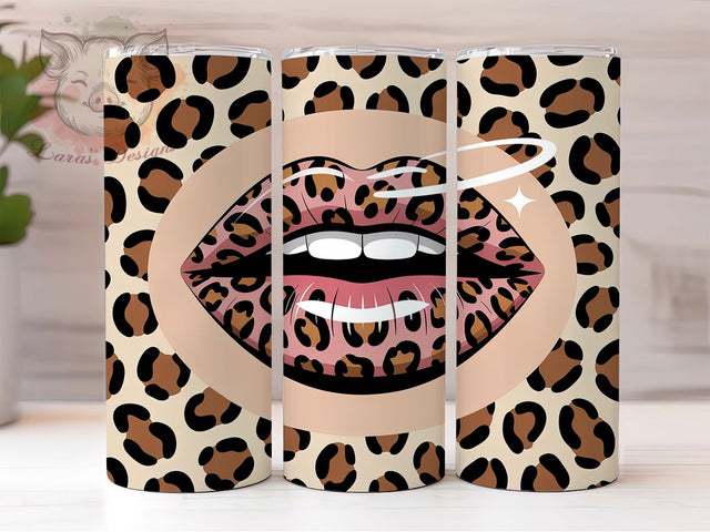 Glam Leopard Lips Tumbler, Lips Design, Glam Wrap, Sublimation Art, 20oz Tumbler, Bold Pattern, Stylish Theme Sublimation Lara' s Designs 