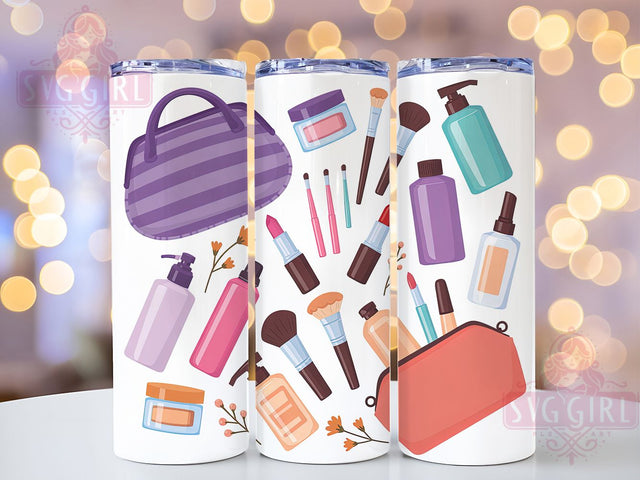Glam Makeup Cosmetics Beauty Tumbler Wrap, Beauty Lover Drinkware, 20Oz Sublimation Wrap, Glam Cosmetic Cup, Salon Life Gift Idea, Lipstick And Brush Design, Fashionista Coffee Mug Sublimation SvggirlplusArt 