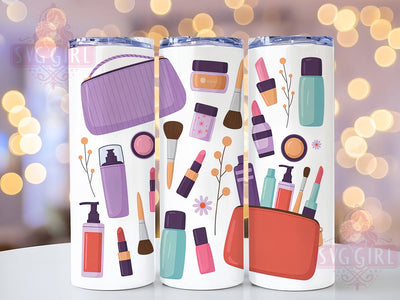 Glam Makeup Cosmetics Beauty Tumbler Wrap, Beauty Lover Drinkware, 20Oz Sublimation Wrap, Glam Cosmetic Cup, Salon Life Gift Idea, Lipstick And Brush Design, Fashionista Coffee Mug Sublimation SvggirlplusArt 