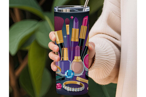 Glam Makeup Jewels 20oz Tumbler Wrap Sublimation DesignSVG 