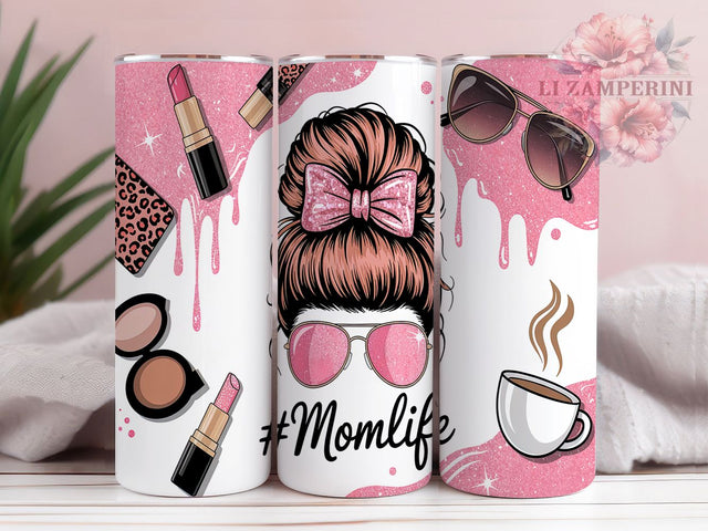 Glam Mom Life Messy Bun Tumbler, Makeup Messy Bun Tumbler, 20oz Tumbler Wrap, Beauty Mom Tumbler, Glam Mom Tumbler, Stylish Mom Tumbler, Messy Bun Tumbler Design Sublimation Li Zamperini 