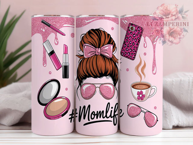 Glam Mom Life Messy Bun Tumbler, Makeup Messy Bun Tumbler, 20oz Tumbler Wrap, Beauty Mom Tumbler, Glam Mom Tumbler, Stylish Mom Tumbler, Messy Bun Tumbler Design Sublimation Li Zamperini 