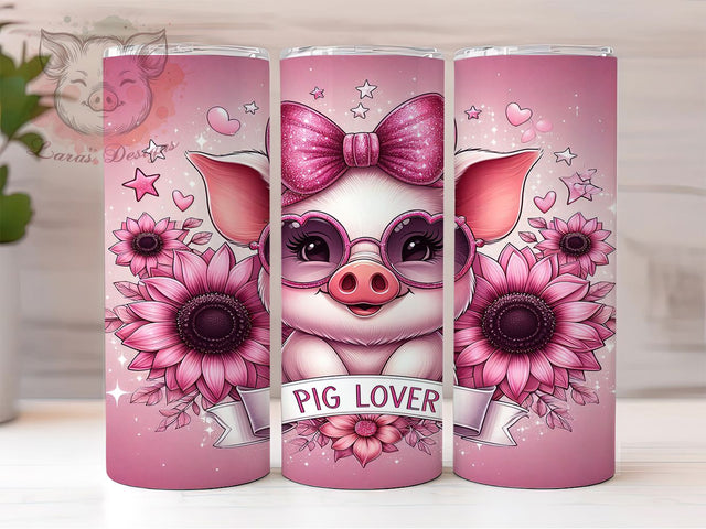 Glam Pink Pig Tumbler Wrap, Pink Pig Tumbler, Pig Lover, 20oz Tumbler Wrap, Sublimation Design, Cute Pig Tumbler, Animal Lover Tumbler Sublimation Lara' s Designs 