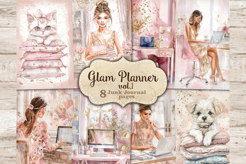 Glam Planner Junk Journal Page | Pink Printable Paper SVG GlamArtZhanna 