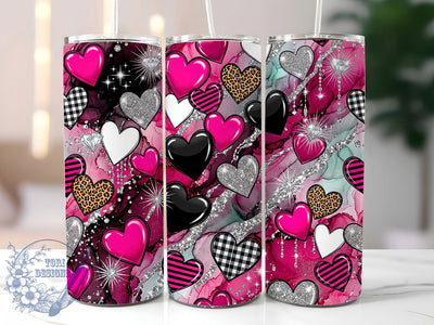 Glam Punk Valentine Hearts 20oz Tumbler, Punk Valentine Motif, Glam Art Design, Edgy Theme, Romantic Accent, Bold Charm, Sublimation Wrap, 20oz Tumbler Sublimation ToriDesigns 