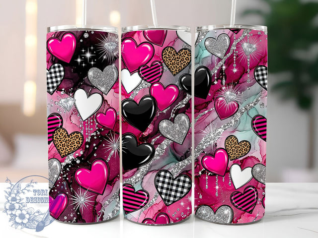 Glam Punk Valentine Hearts 20oz Tumbler, Punk Valentine Motif, Glam Art Design, Edgy Theme, Romantic Accent, Bold Charm, Sublimation Wrap, 20oz Tumbler Sublimation ToriDesigns 