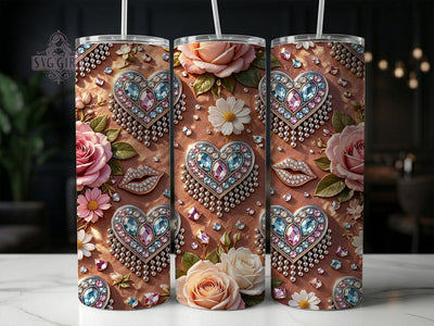 Glam Rhinestone Hearts 20oz Tumbler, Glam rhinestone design, Heart tumbler wrap, 20oz skinny tumbler, Sparkly heart print, Sublimation tumbler wrap, Bling heart pattern, Sublimation SvggirlplusArt 