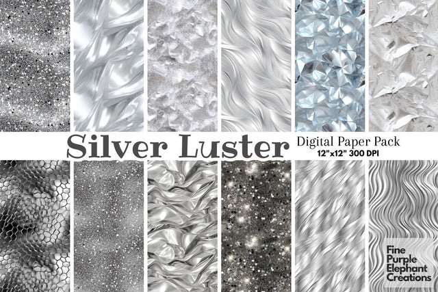 Glam Silver Foil Texture Paper Digital Pattern Fine Purple Elephant Creations 
