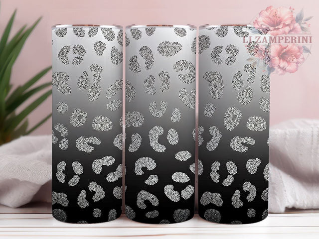 Glam Silver Ombre Leopard Tumbler, White and Silver Tumbler, Leopard Print Glitter Tumbler, 20oz Ombre Tumbler Wrap, Glam Leopard Tumbler, Animal Print Glitter Sublimation Li Zamperini 