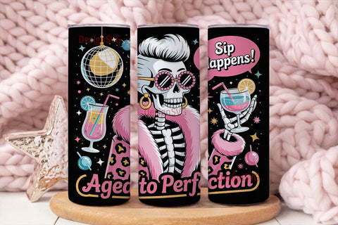 Glam Skeleton Cocktail Tumbler Wrap Sublimation DesignSVG 