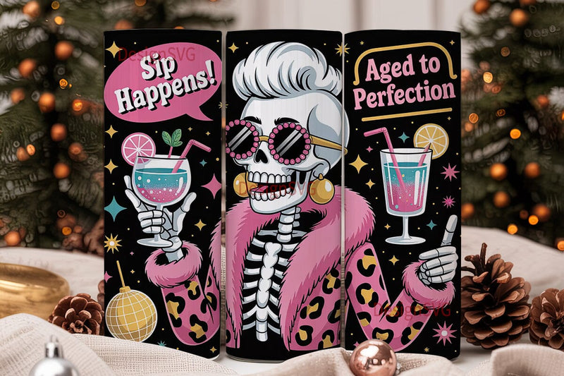 Glam Skeleton Cocktail Tumbler Wrap Sublimation DesignSVG 