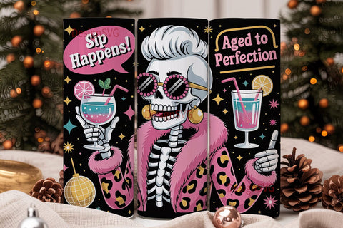 Glam Skeleton Cocktail Tumbler Wrap Sublimation DesignSVG 