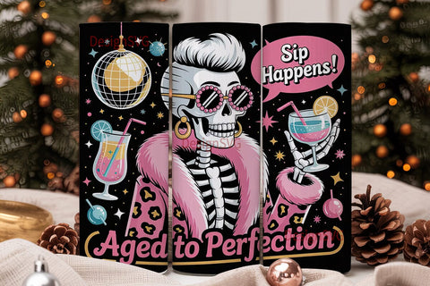 Glam Skeleton Cocktail Tumbler Wrap Sublimation DesignSVG 