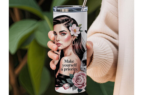 Glam Skull & Floral Tumbler Wrap Sublimation DesignSVG 