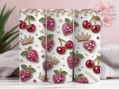 Glam Strawberry Cherry 20oz Tumbler, Glam strawberry design, Cherry tumbler wrap, 20oz skinny tumbler, Glam fruit print, Sublimation tumbler wrap, Sparkly fruit design, Strawberry Sublimation Li Zamperini 