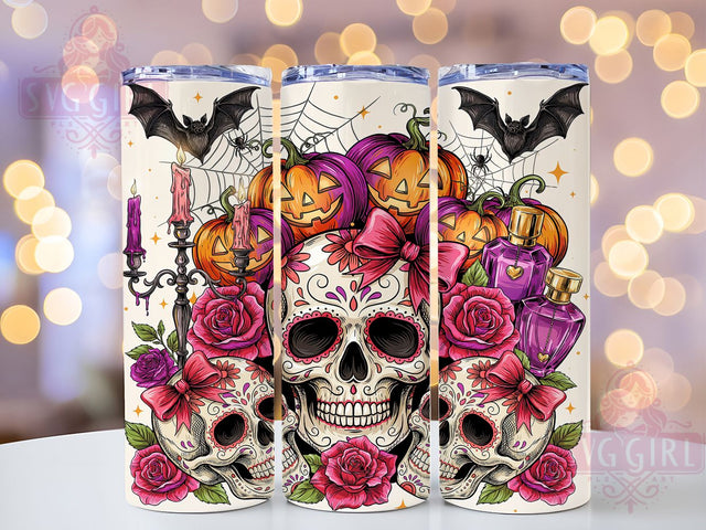Glam Sugar Skull Halloween 20oz Tumbler, Sugar Skull, Halloween Design, Glam Style, Sublimation Wrap, 20oz Tumbler, Spooky Aesthetic, Festive Charm Sublimation SvggirlplusArt 