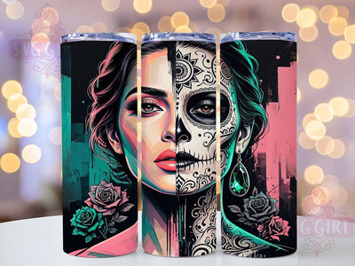 Glam Sugar Skull Roses 20oz Tumbler, Sugar Skull Motif, Rose Theme, Glam Art Design, Gothic Accent, Bold Charm, Sublimation Wrap, 20oz Tumbler Sublimation SvggirlplusArt 