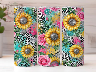 Glam Sunflower Leopard 20oz Tumbler, Glam Sunflower, Sunflower Leopard, Sunflower Tumbler, 20oz Tumbler, Glam Tumbler, Leopard Tumbler, Tumbler Wrap Sublimation Lara' s Designs 