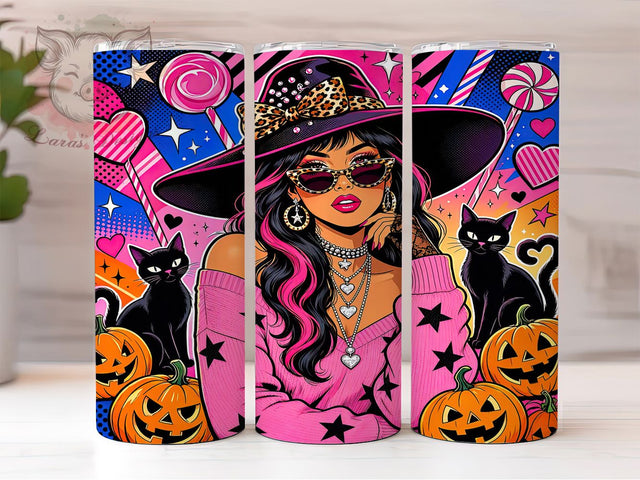 Glam Witch Halloween 20oz Tumbler, Glam Witch, Halloween Design, 20oz Wrap, Dark Elegance, Spooky Chic, Sublimation Tumbler, Mystical Style Sublimation Lara' s Designs 