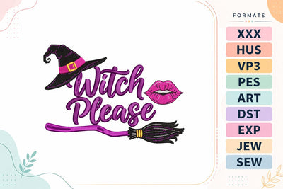 Glam Witch Please Lips and Broom Embroidery Design Embroidery/Applique DESIGNS sg embroidery 