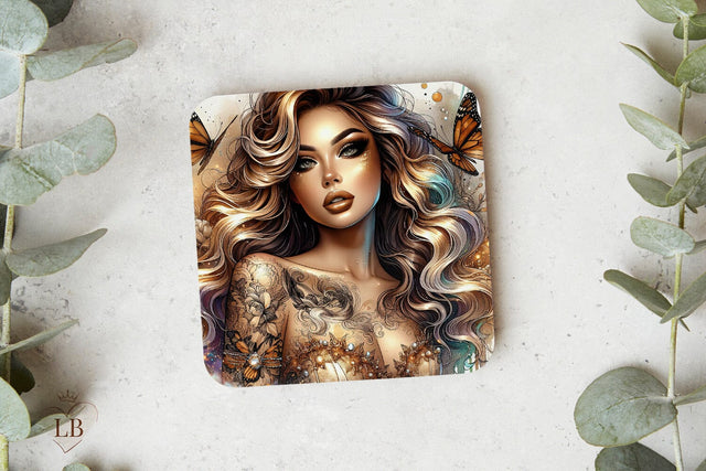 Glam Woman Square Coaster Sublimation PNG Sublimation BijouBay 