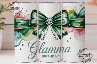 Glamma Emerald Bow 20oz Tumbler Wrap Sublimation sassyprint 
