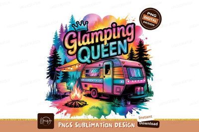 Glamorous Camping Queen Watercolor Design Png Sublimation Designangry 