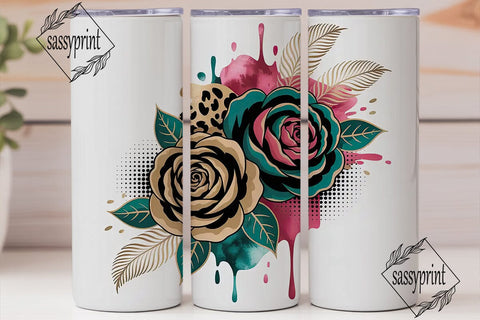Glamorous Gold & Teal Rose 20oz Tumbler Sublimation sassyprint 